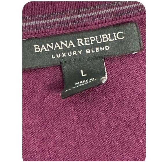 Banana Republic Luxury SILK CASHMERE Blend V-Neck Sweater Purple Plum MENS Sz L - Picture 4 of 7